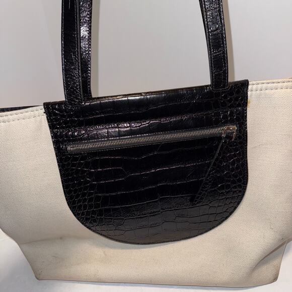 TOD´S Tasca Canvas & Croc Embossed Leather Tote Black & White Made in Italy - Picture 8 of 16